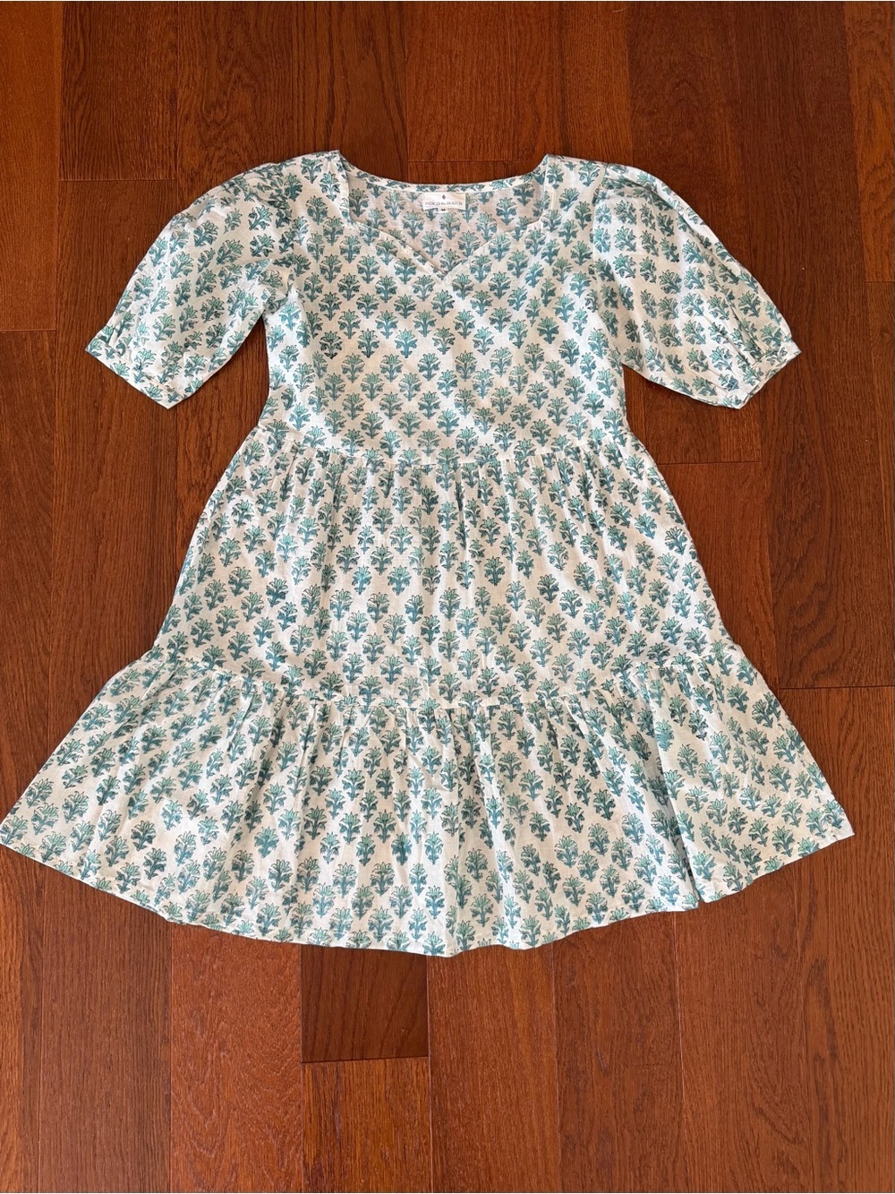 Indian Cotton Floral Block Print Mini Dress Indigo by Boutin size M - Picture 5 of 8